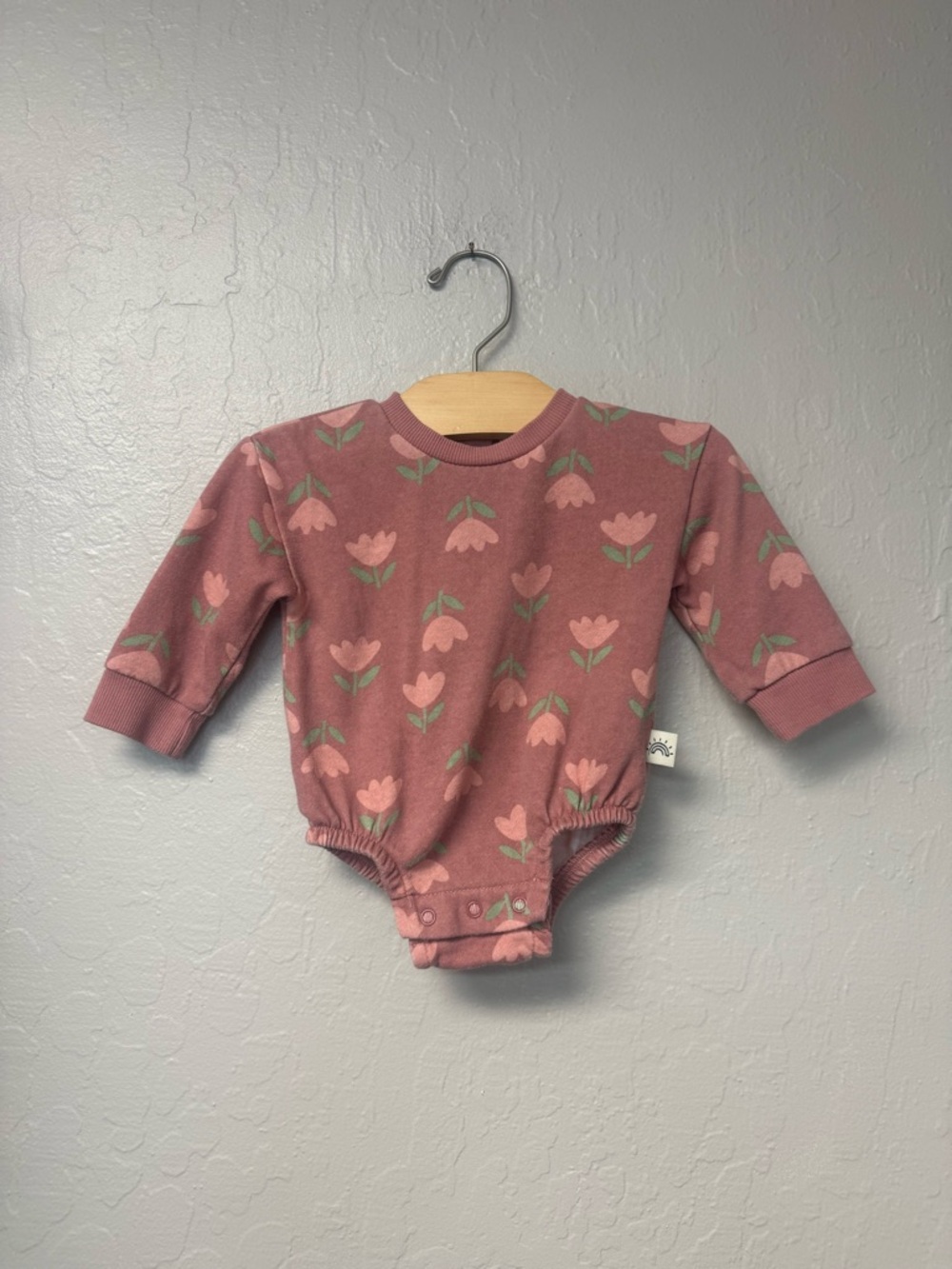 $12 ADD ON Wonderluxe Pink Sweatshirt Bubble Romper Tulips 3-6M Janie and Jack